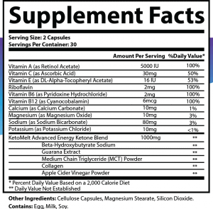 KetoMelt Dietary Supplement Facts