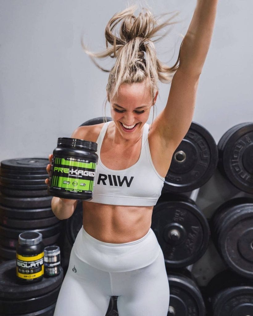 Pre-Kaged Premium Pre-Workout with model