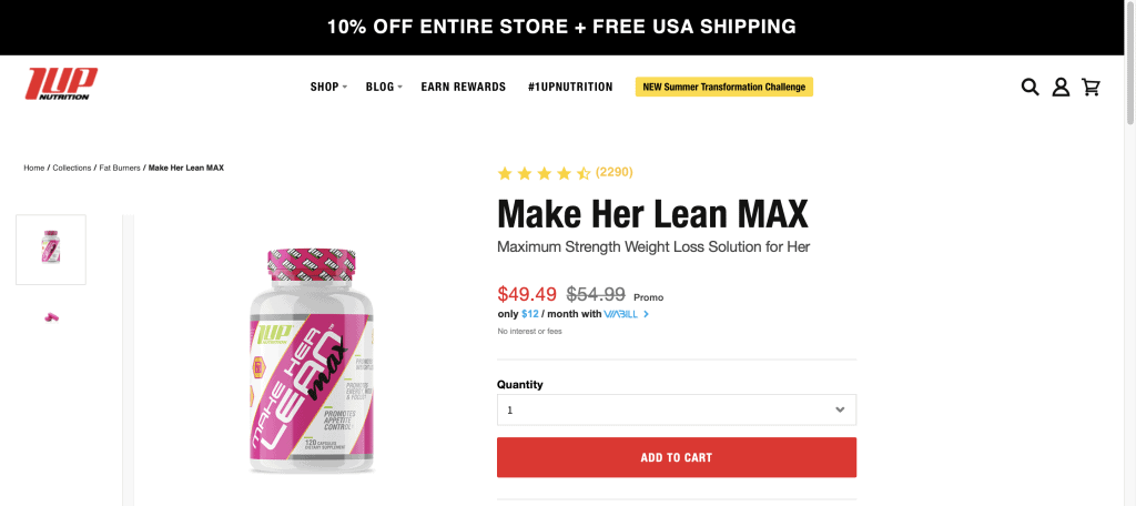 1Up Nutrition Make Her Lean MAX Website