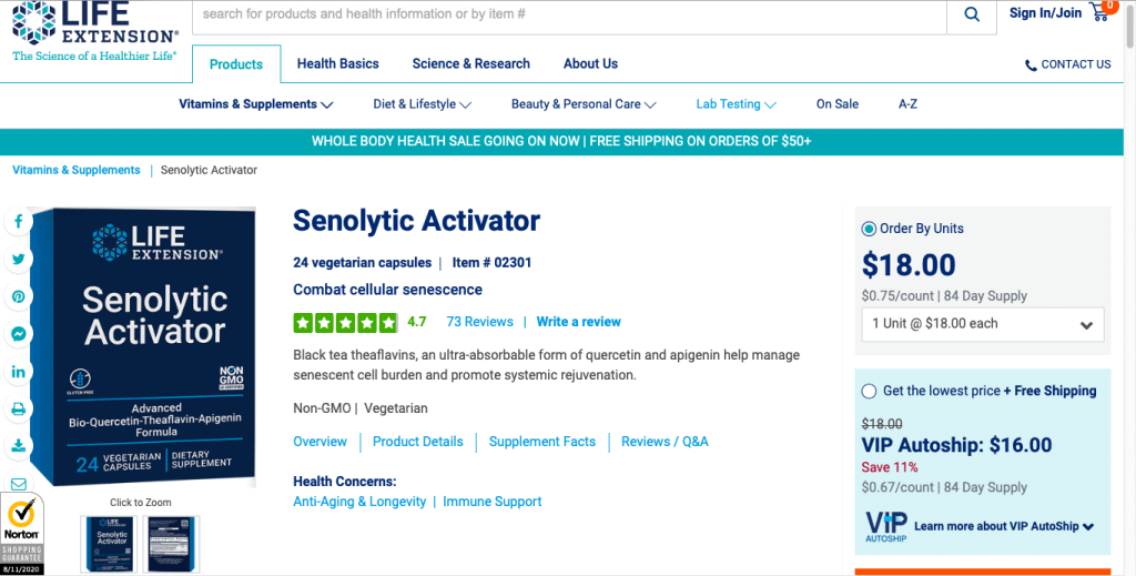 Life Extension Senolytic Activator Website