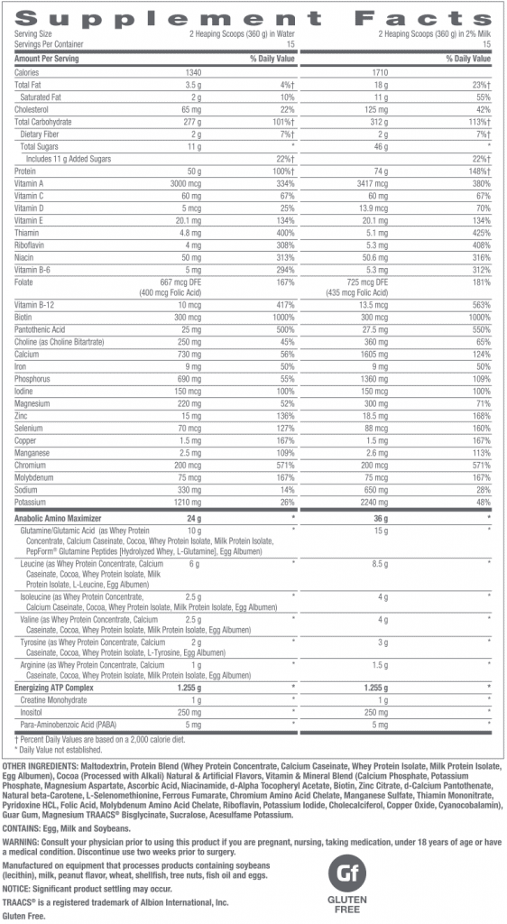 GNC Pro Performance Bulk 1340 Ingredients