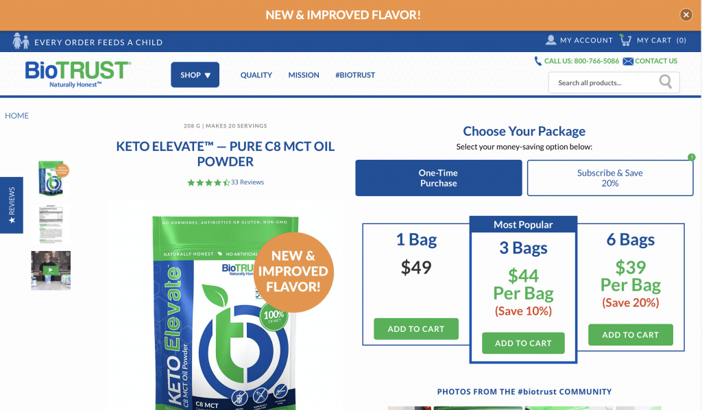 Keto Elevate C8 MCT Oil Powder Website