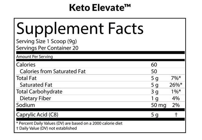 Keto Elevate C8 MCT Oil Powder Supplements Facts