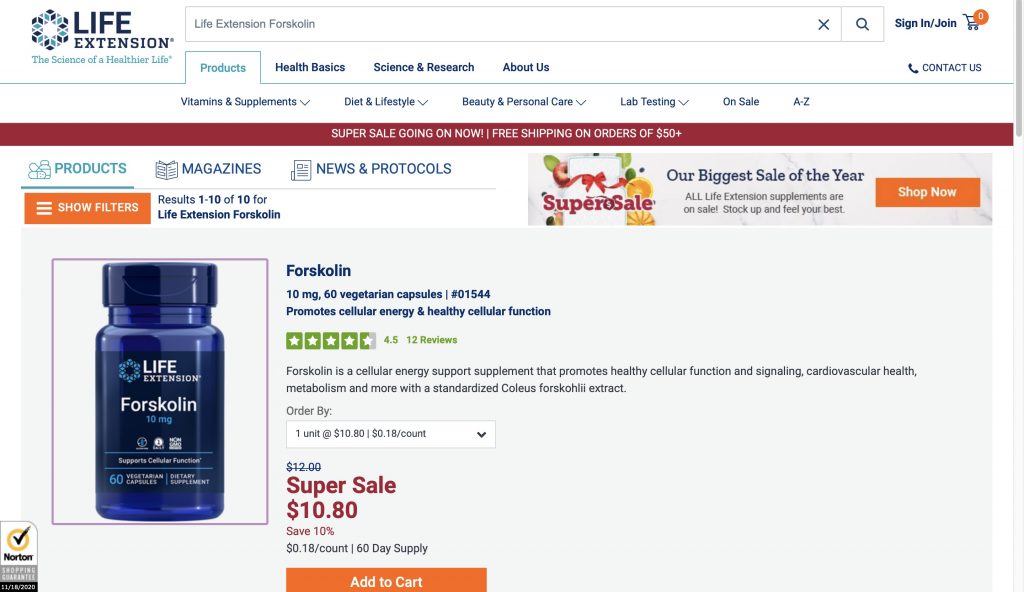 Life Extension Forskolin Website