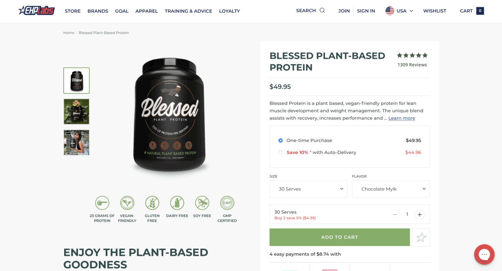 EHP Labs Blessed Plant-Based Protein - Website