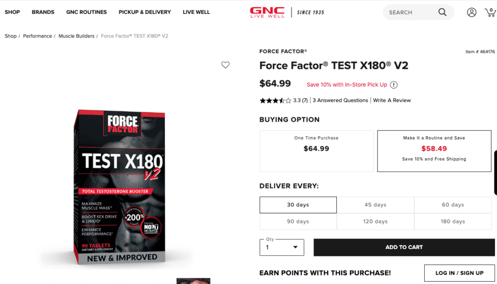 Force Factor Test X180 GNC Website