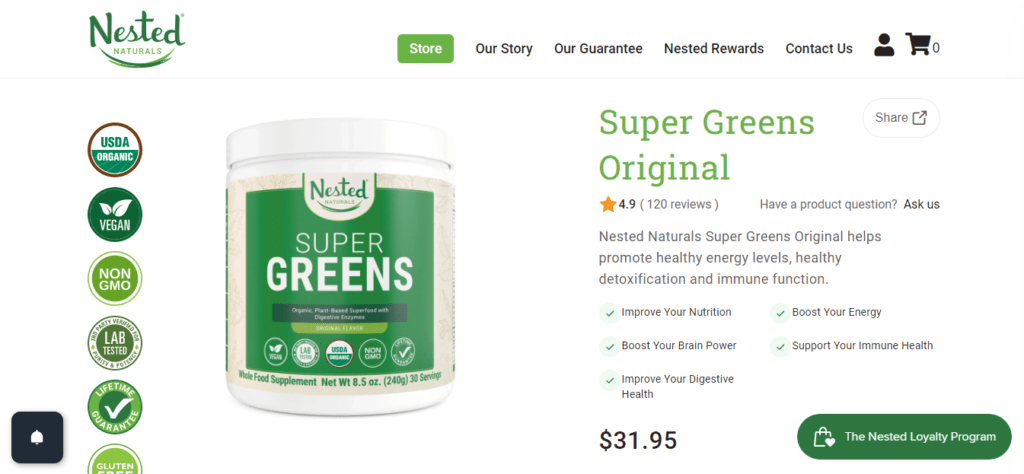 nested naturals super greens website