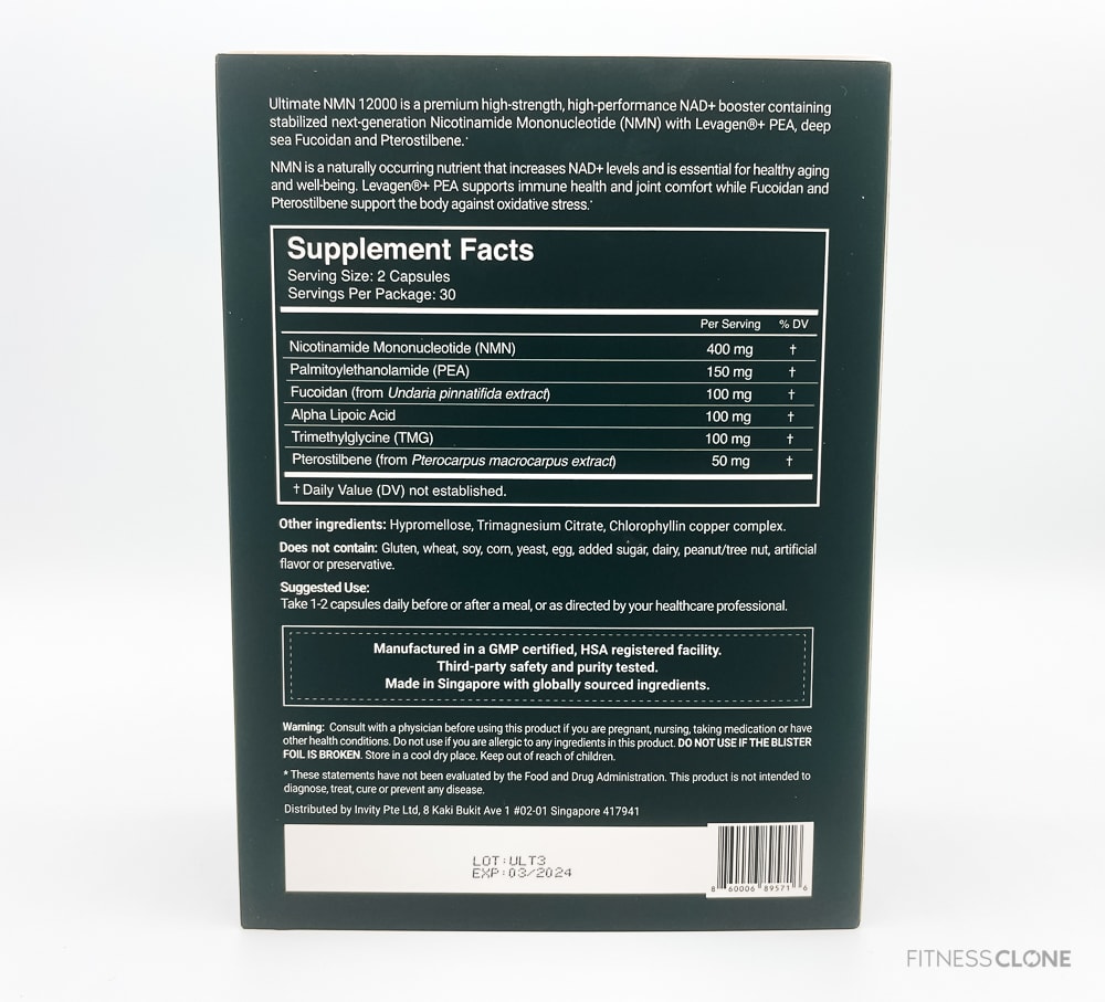 Invity Ultimate NMN 12000 Supplement Facts