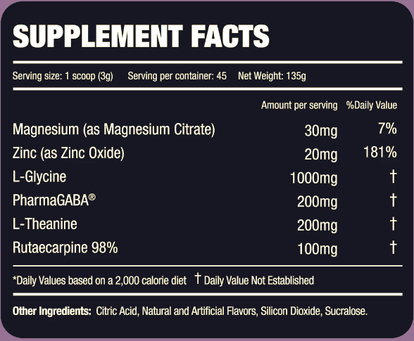 EarlyBird Night Cap Supplement Facts