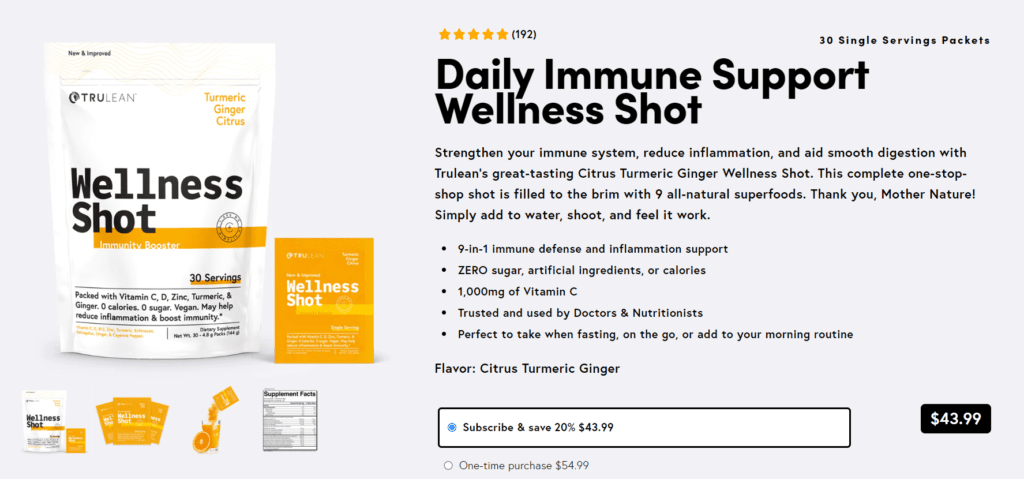 trulean daily immune support wellness shot website