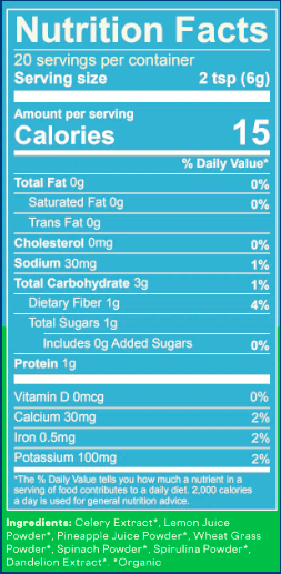 Sunwink Detox Greens Supplement Facts