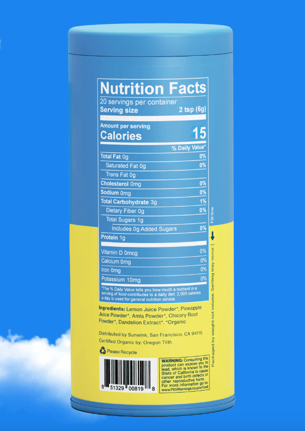 Sunwink Digestion Lemonade Supplement Facts