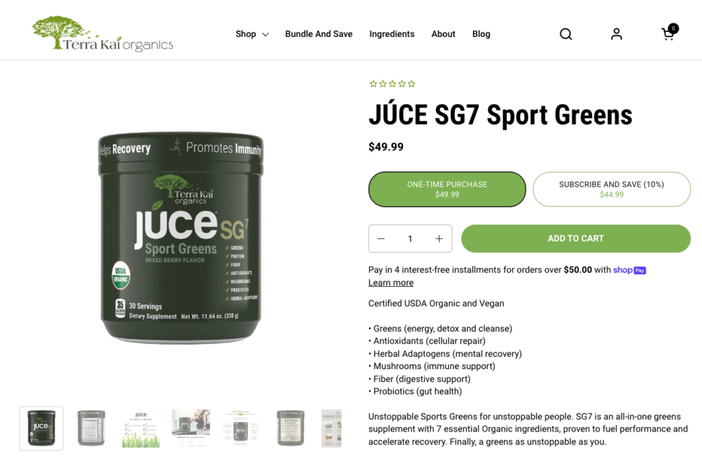JUCE SG7 Sport Greens Website