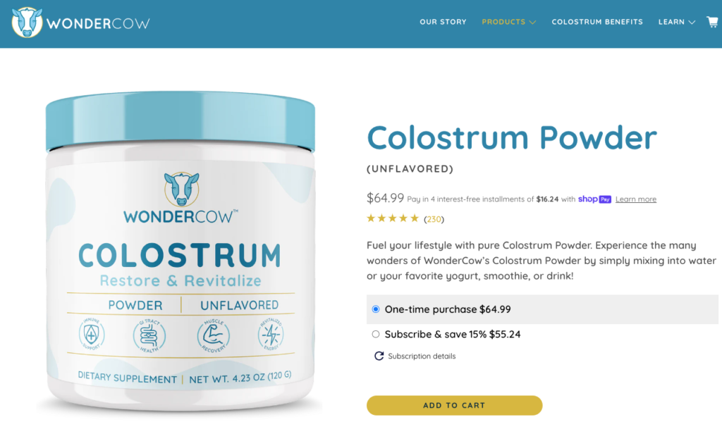 wondercow colostrum website