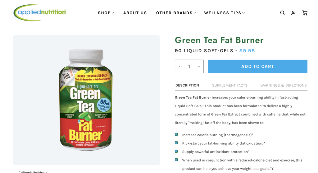 Applied Nutrition Green Tea Fat Burner Website