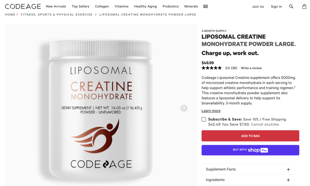 Codeage Liposomal Creatine Monohydrate Website
