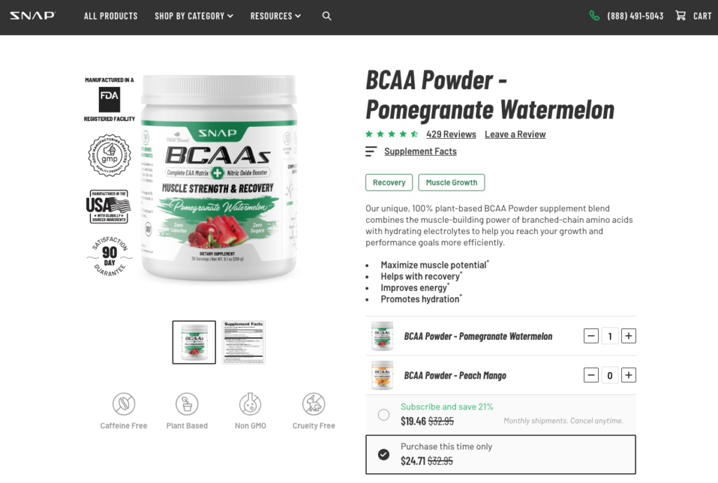 Snap BCAAs Website